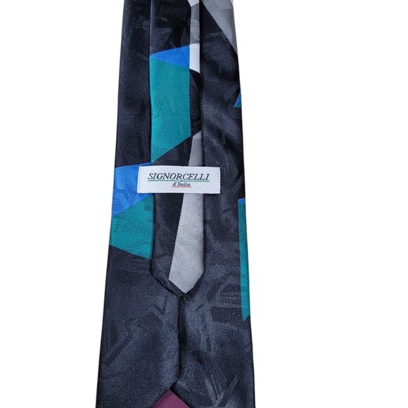 Signorcelli d'Italia Tie Red Gray Black Green Geometric Necktie USA 57" x 4" - Picture 2 of 3